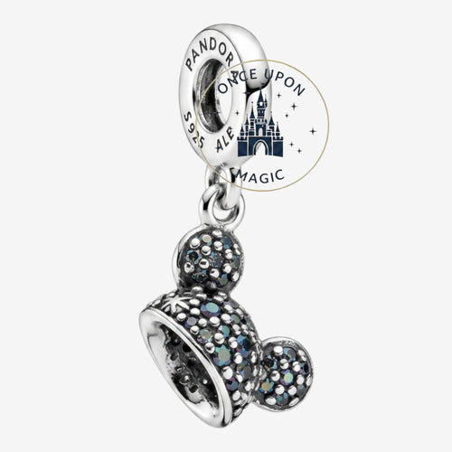 Once Upon Magic Disney Mickey Mouse head charm with blue and black cubic zirconia stones, sterling silver.
