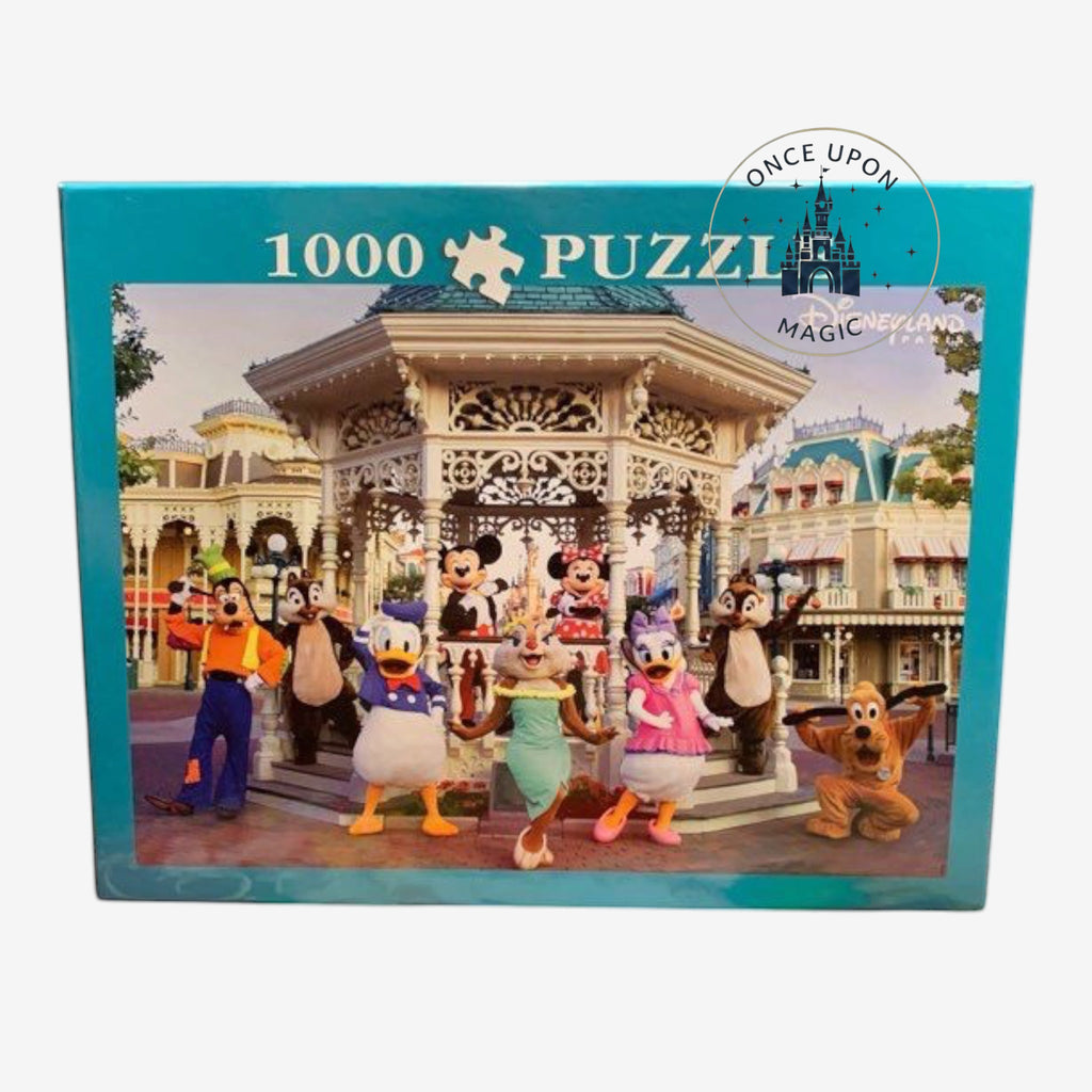 Once Upon Magic 1000-piece Disney puzzle featuring Mickey and friends in front of a Disneyland Paris gazebo