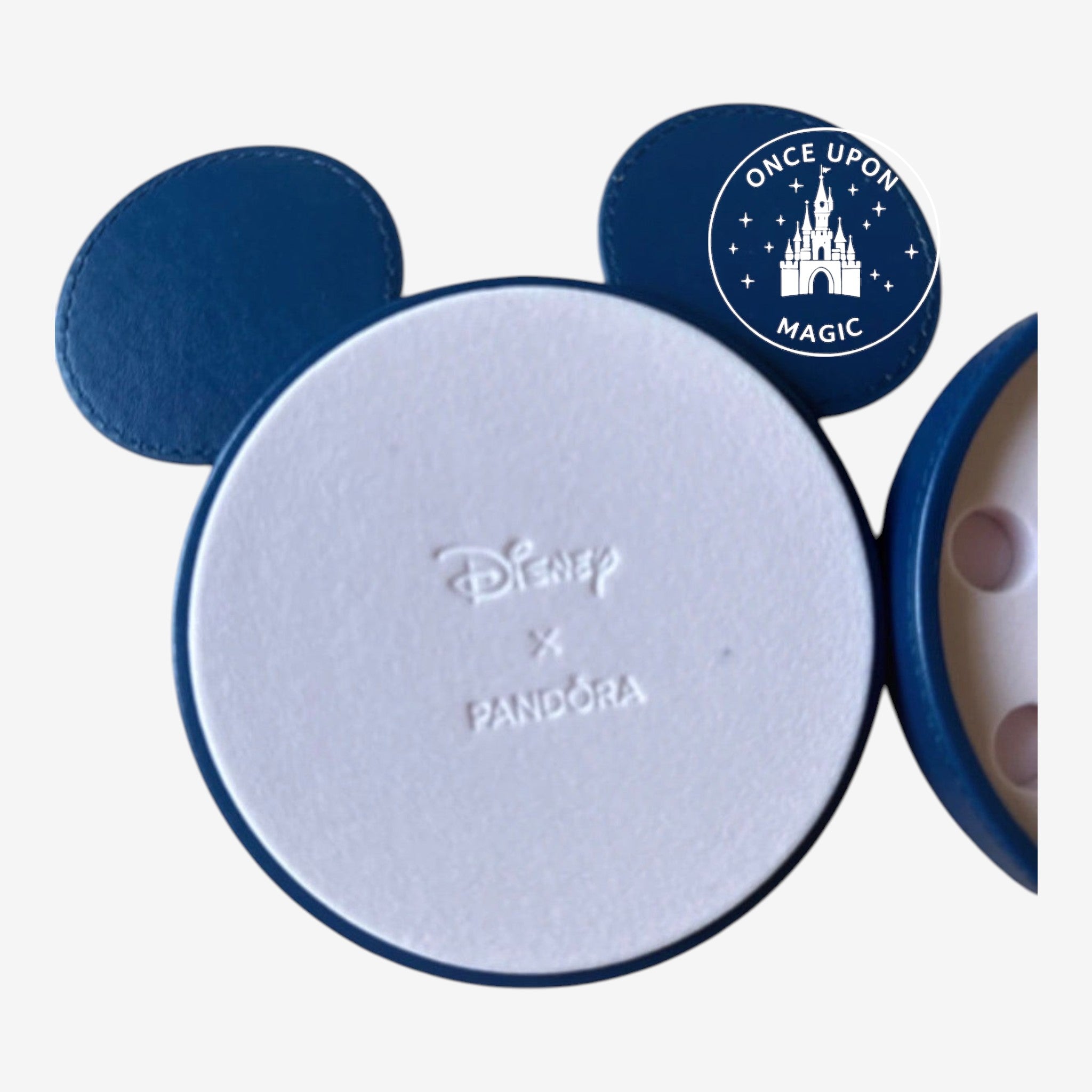 Once Upon Magic blue Disney x Pandora jewelry box with iconic Mickey Mouse ear silhouette design