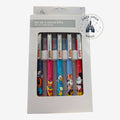 Once Upon Magic Disney character ballpoint pen set featuring five colorful pens with Paris-themed designs in packaging.
