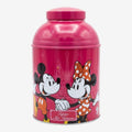 Once Upon Magic pink metal tea tin featuring Mickey and Minnie Mouse in Paris with Eiffel Tower design.