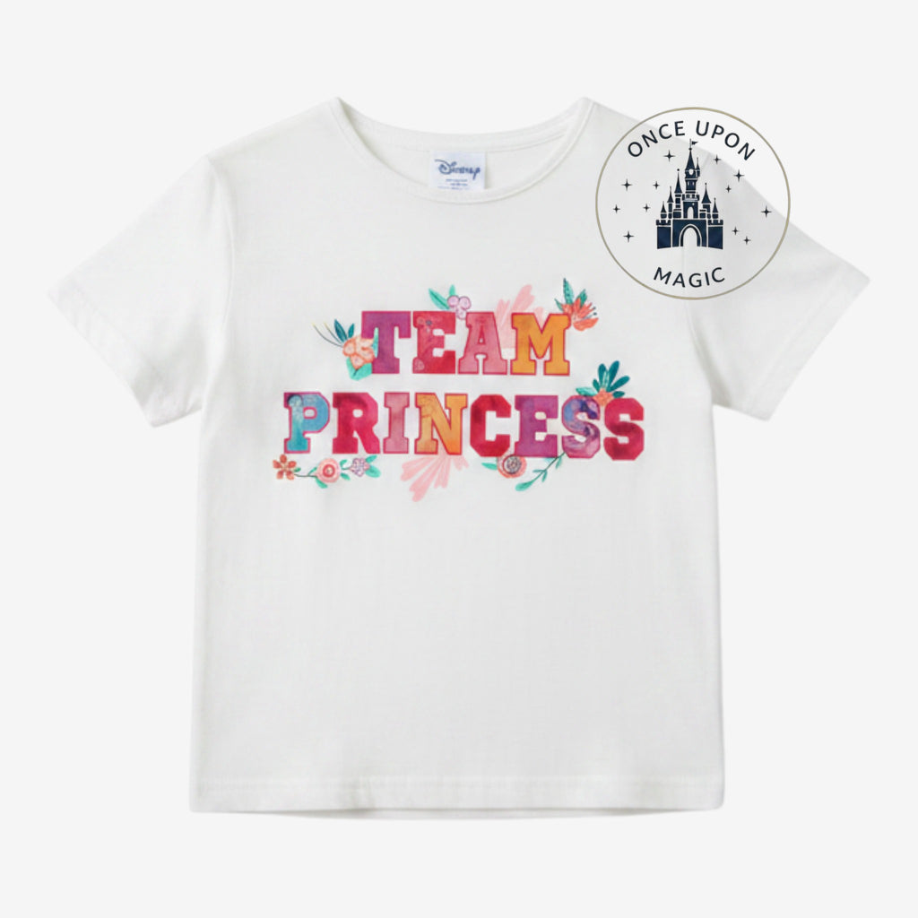 T-shirt enfant Team Princess blanc avec motifs floraux et personnages – Disneyland Paris