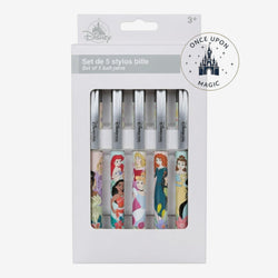 Once Upon Magic Disney Princess ballpoint pen set featuring five colorful character-themed pens in a gift box.
