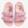 Once Upon Magic pink Disney Princess double strap sandals with Ariel, Cinderella, and Tiana print.