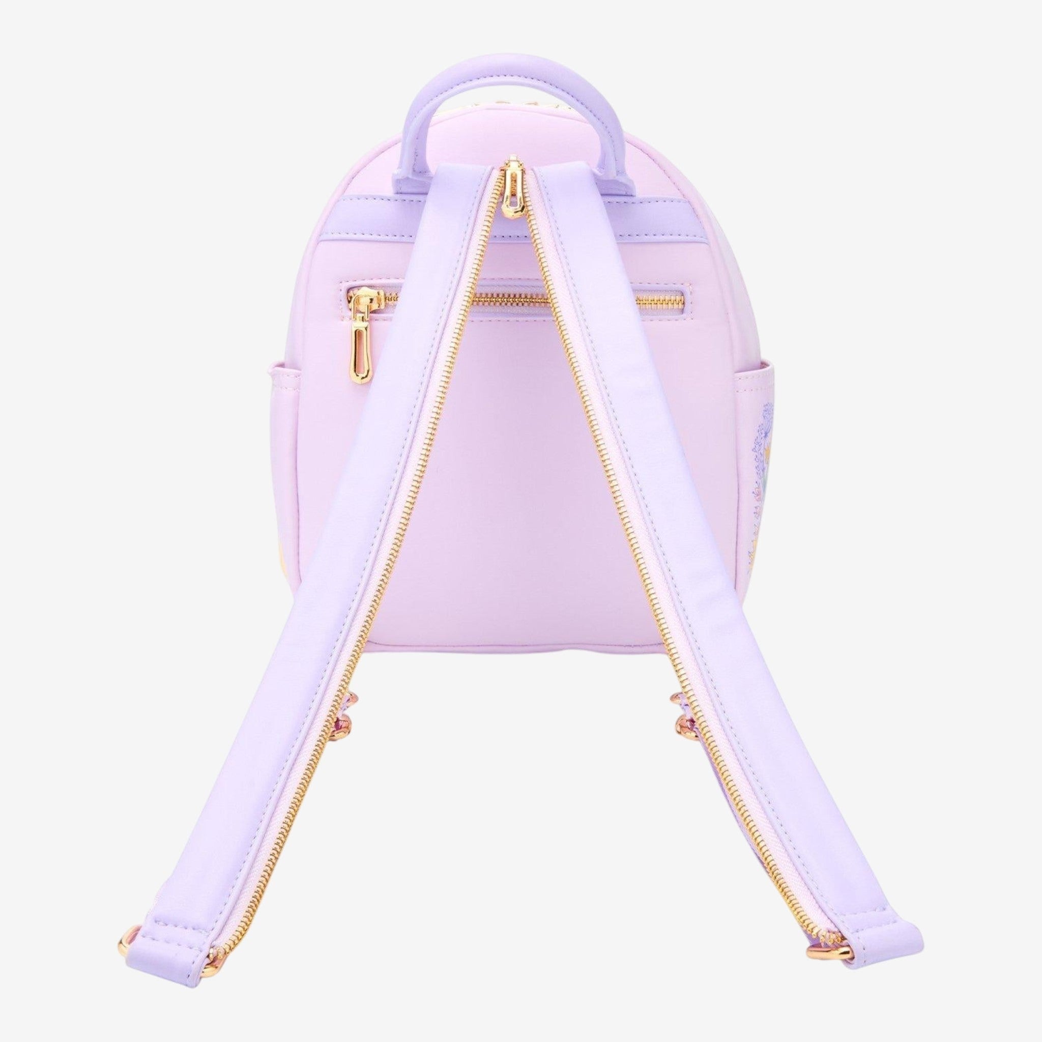 Once Upon Magic Disney Rapunzel & Maximus floral mini backpack with convertible straps in pastel purple and lilac.