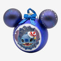 Once Upon Magic Disney Stitch Holiday Mickey Mouse ear ornament with Santa hat, blue bauble with stars.