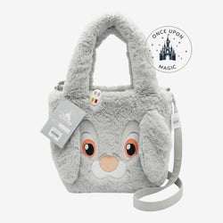 Once Upon Magic Disney Thumper plush tote bag, soft grey fluffy material with embroidered face and floppy ears.