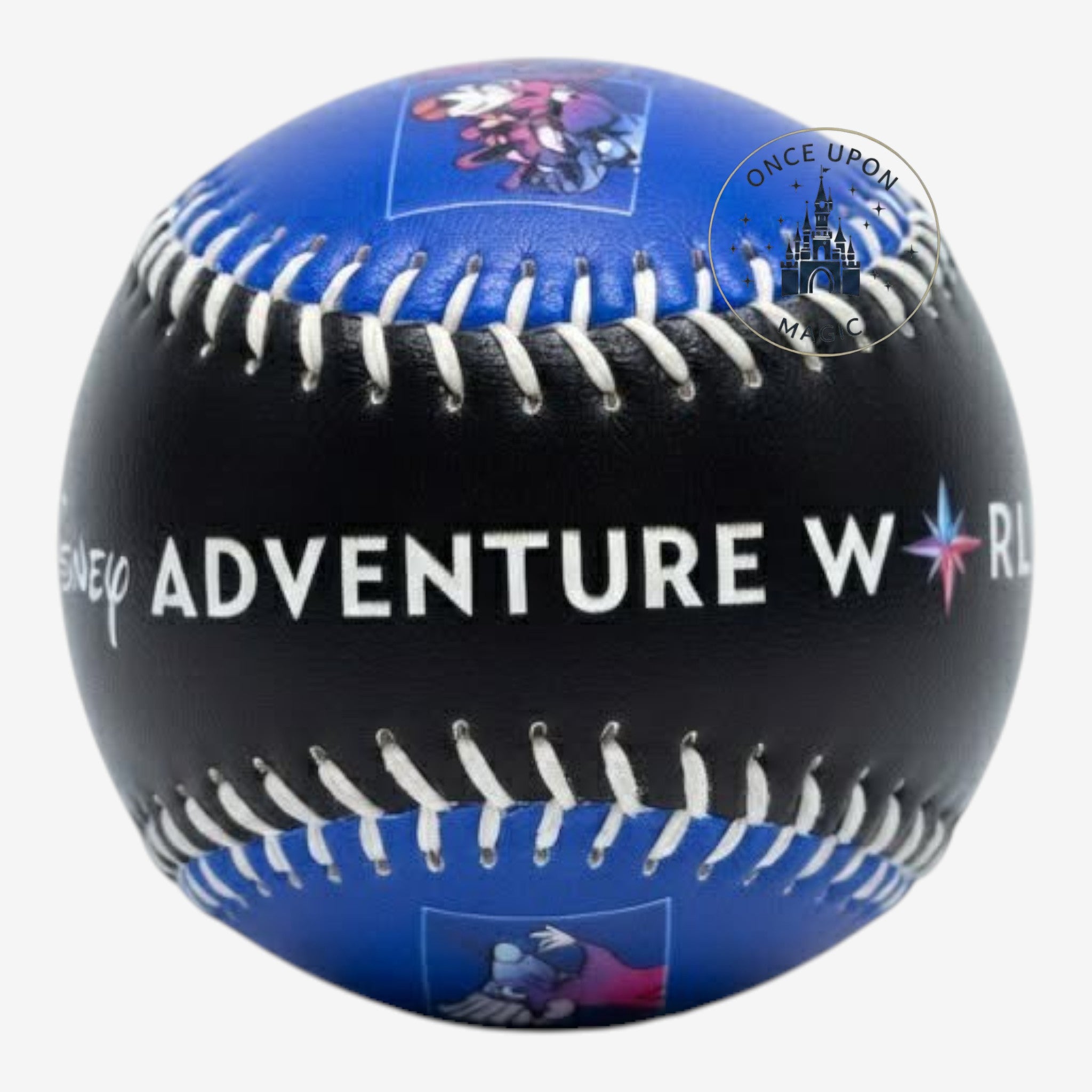 Once Upon Magic Disneyland Paris Adventure World baseball with blue and black panels featuring Disney character art