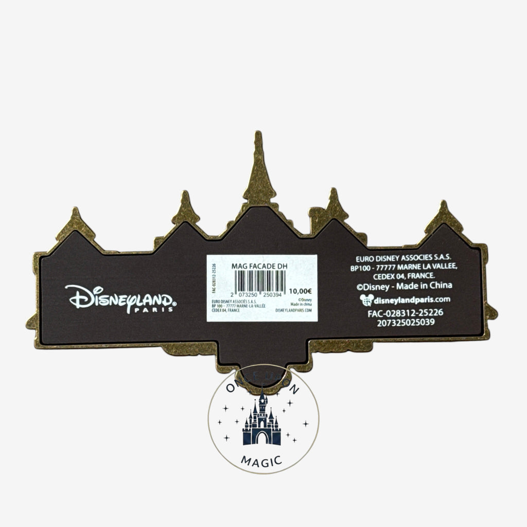 Once Upon Magic Disneyland Hotel collector magnet in antique metal finish, featuring the iconic facade.