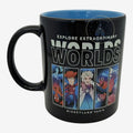 Once Upon Magic Disneyland Paris Adventure World mug featuring Disney and Pixar characters with a blue interior.