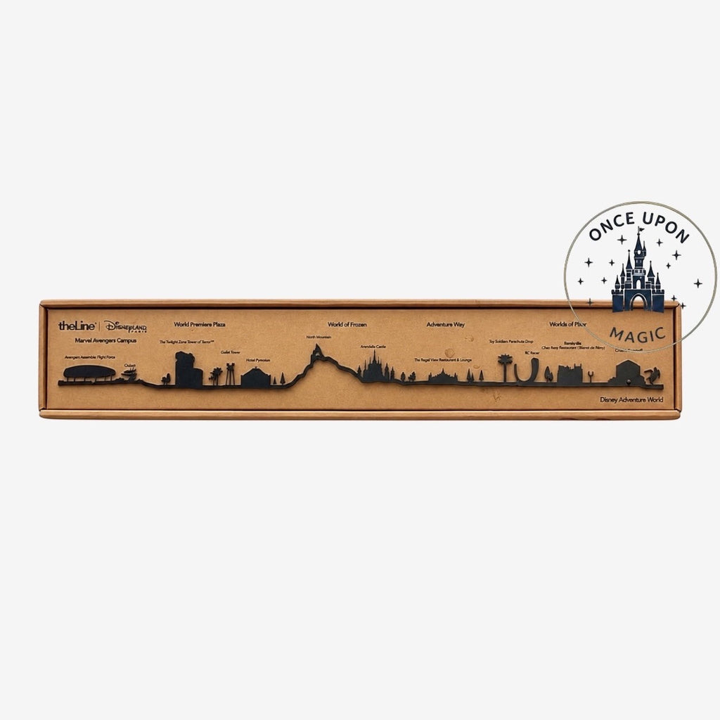 Once Upon Magic Disneyland Paris Adventure World skyline silhouette decoration. Black metal.