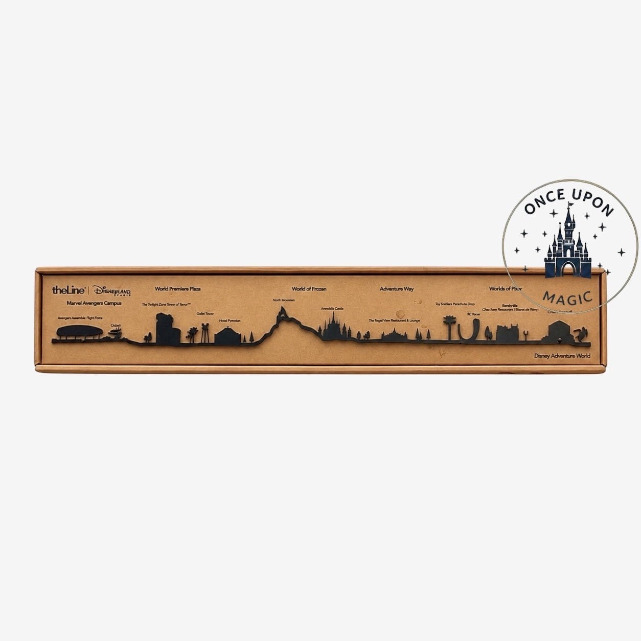 Once Upon Magic Disneyland Paris Adventure World skyline silhouette decoration. Black metal.