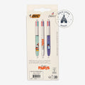Once Upon Magic set of 3 BIC 4-colour pens featuring Mickey Mouse, Minnie Mouse, and Stitch in Disneyland Paris designs.