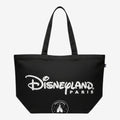 Once Upon Magic black canvas tote bag with white Disneyland Paris logo print and sturdy shoulder straps.