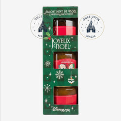 Coffret de 3 confitures de Noël Disneyland Paris dans une boîte verte Joyeux Noël