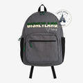 Once Upon Magic grey Disneyland Paris backpack with green and cream embroidered logo and side mesh pockets