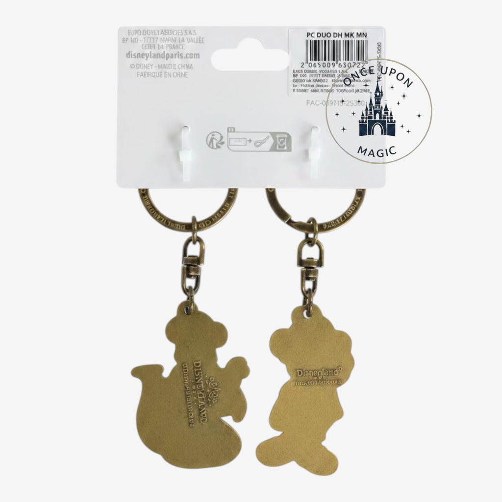 Once Upon Magic Disneyland Paris bronze-tone metal keychain set featuring iconic character silhouettes