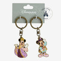 Once Upon Magic Disneyland Paris metal keychain set featuring Minnie and Mickey Mouse in royal court attire