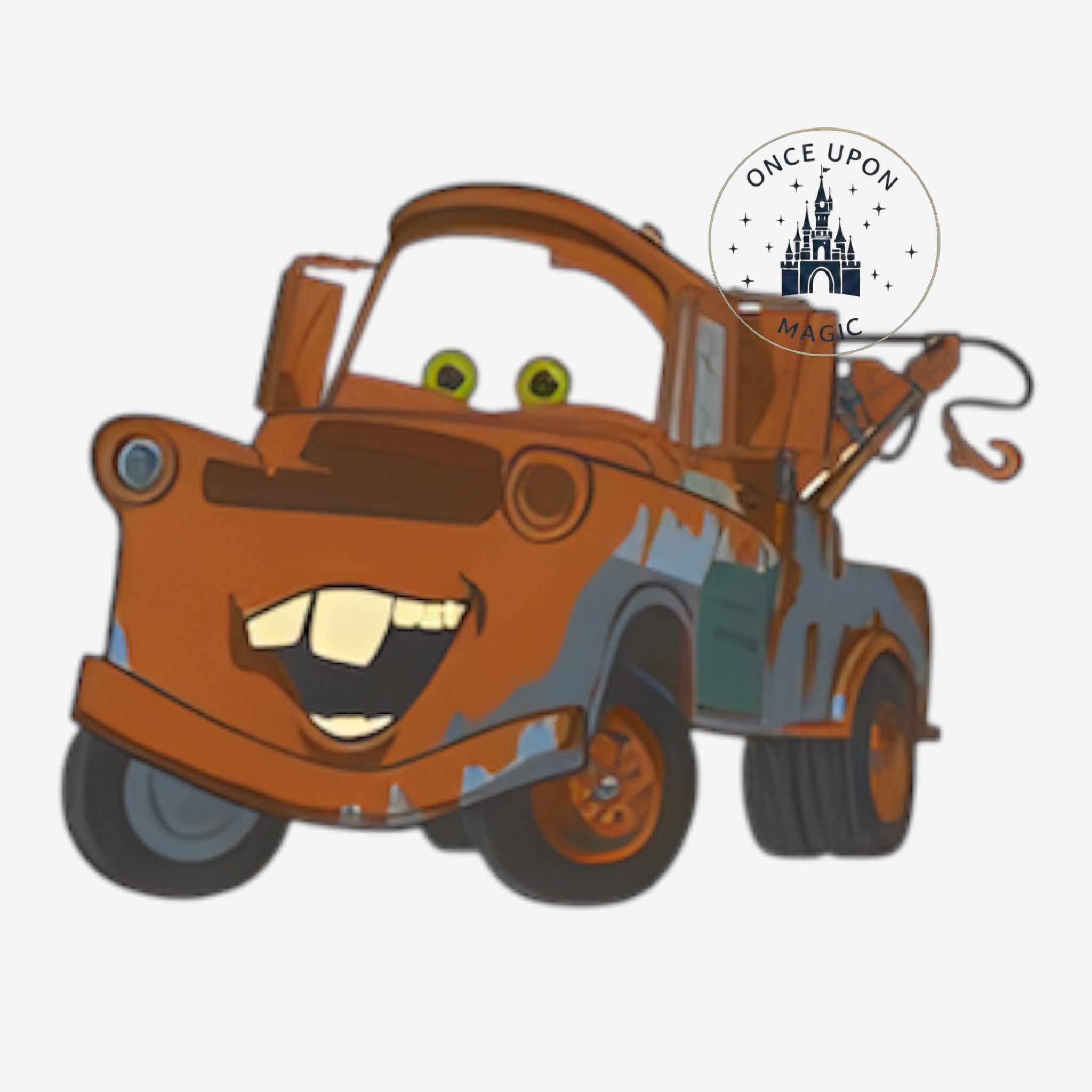 Once Upon Magic Mater from Cars Open Edition pin, featuring a rusty brown tow truck with a wide smile and green eyes.