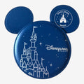 Once Upon Magic blue Mickey-shaped jewelry box featuring a white Disneyland Paris castle illustration and star accents.