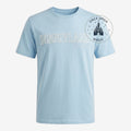Once Upon Magic light blue cotton t-shirt with embroidered Disneyland Paris text and castle graphic.