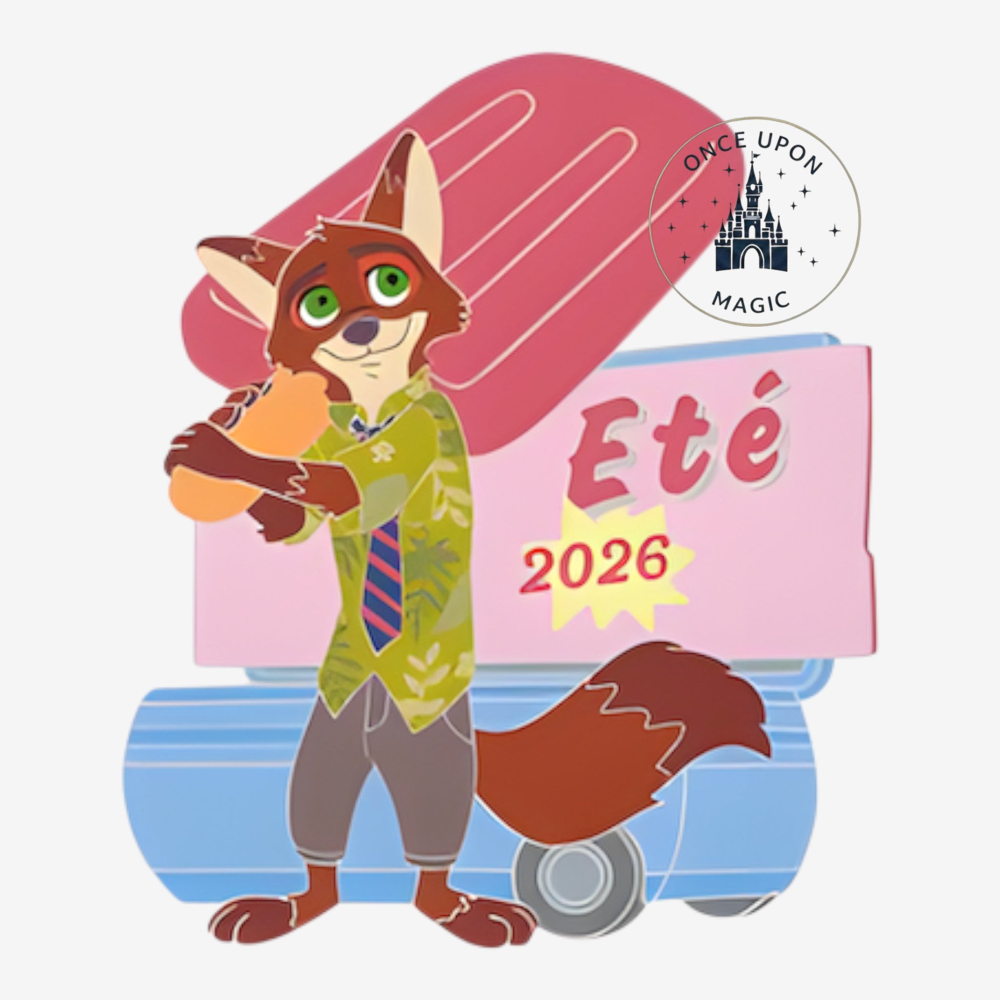 Once Upon Magic Disneyland Paris Zootopia Nick Wilde summer 2026 limited edition pin with popsicle and ice cream cart.