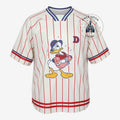 Once Upon Magic Disneyland Paris Donald Duck baseball t-shirt with red pinstripes and blue trim
