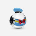 Once Upon Magic Donald Duck charm in sterling silver with blue hat, white shirt, blue & yellow collar, and red bow tie.