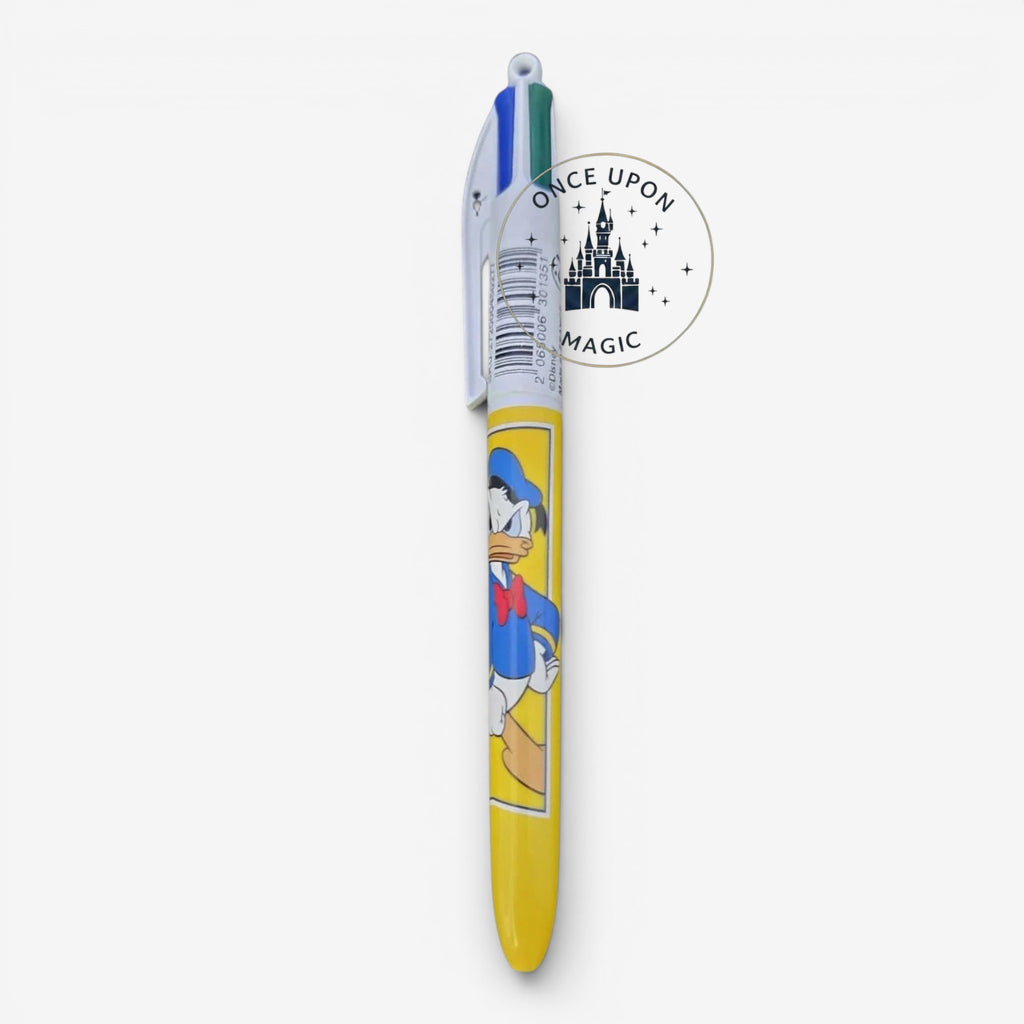 Once Upon Magic Donald Duck retractable multi-color ballpoint pen with a vibrant yellow barrel and character graphic.