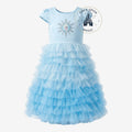 Robe enfant Elsa en tulle bleu avec volants et motif La Reine des Neiges