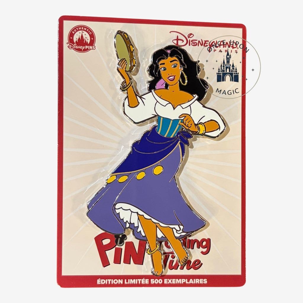 Once Upon Magic limited edition Esmeralda pin from The Hunchback of Notre Dame on a Pin Trading Time backing card