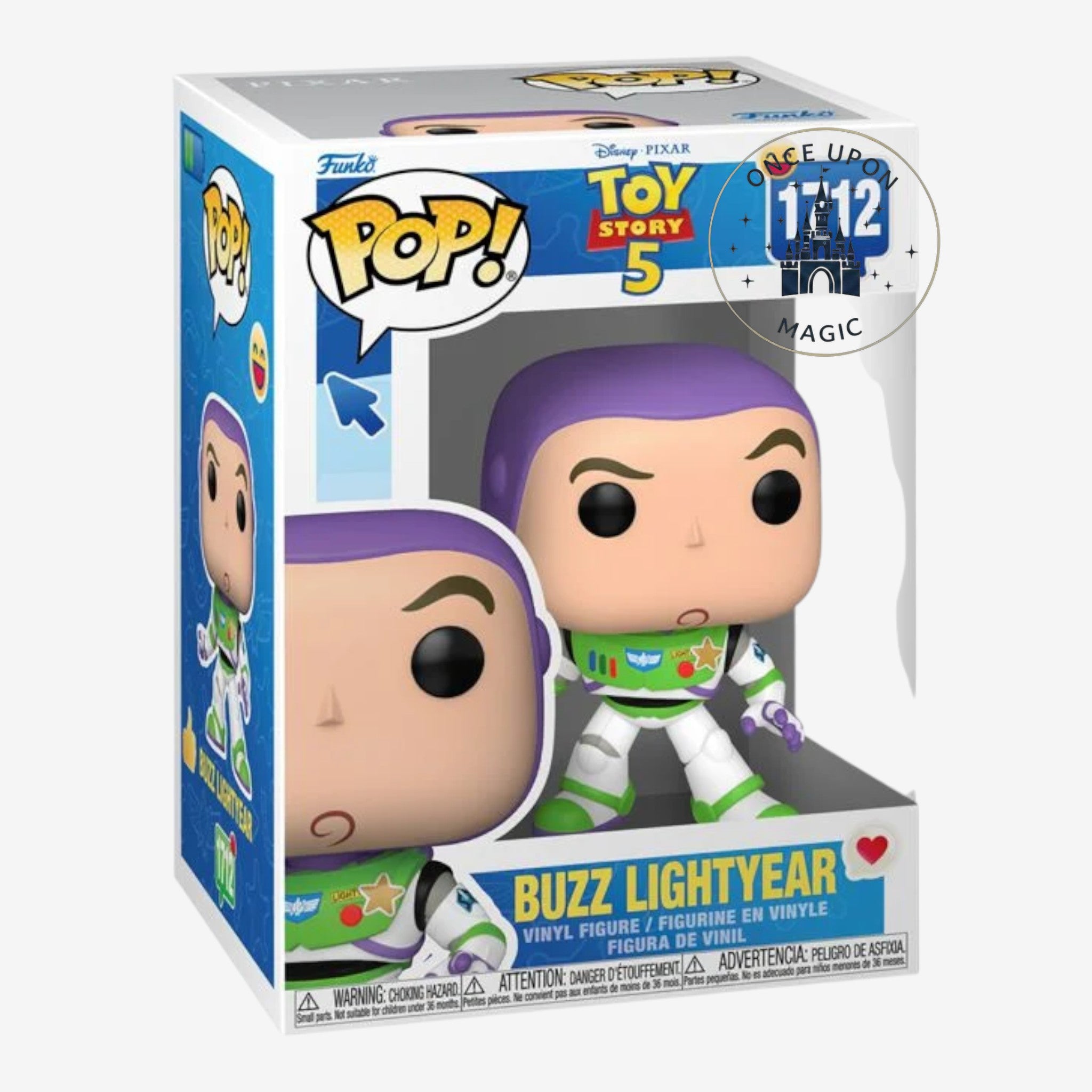 Figurine Pop! Vinyl Buzz l'Éclair de Once Upon Magic, 9 cm, costume blanc, vert et violet, ailes déployées, Toy Story 5.