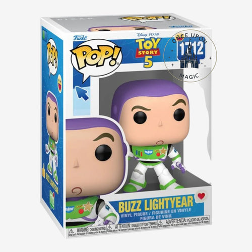 Figurine Pop! Vinyl Buzz l'Éclair de Once Upon Magic, 9 cm, costume blanc, vert et violet, ailes déployées, Toy Story 5.