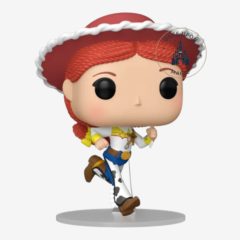 Figurine Pop! Jessie de Toy Story en vinyle, avec cheveux roux, chapeau rouge et tenue de cow-girl. Once Upon Magic.