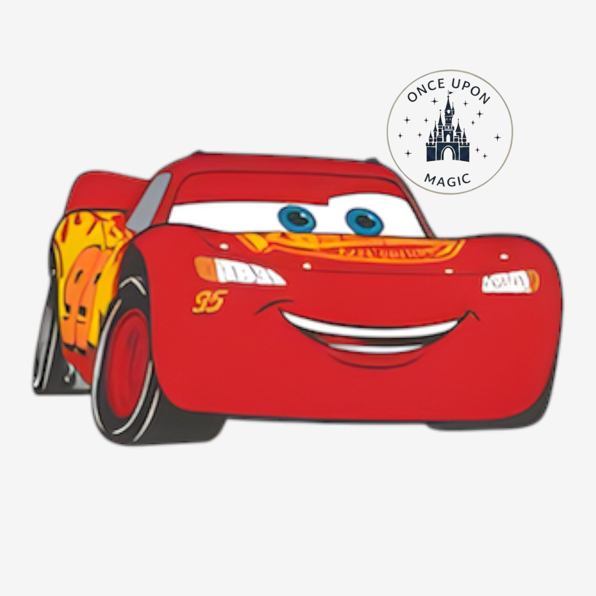 Once Upon Magic red Flash McQueen Cars Open Edition pin from Disneyland Paris. Features the character with blue eyes and racing number 95.