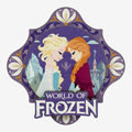 Once Upon Magic World of Frozen magnet featuring Elsa and Anna with Arendelle castle in the background.