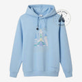 Once Upon Magic light blue Frozen Arendelle castle hoodie with snowflake details on drawstrings.