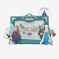 Once Upon Magic World of Frozen magnetic photo frame with Elsa, Anna, Kristoff, Olaf, and Sven characters. Teal blue.