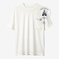 Once Upon Magic white cotton t-shirt with a chest pocket featuring Olaf from Frozen and a castle graphic.