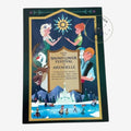 Once Upon Magic Frozen Snowflower Festival postcard featuring Anna, Elsa, Olaf, Kristoff, and Sven in Arendelle.