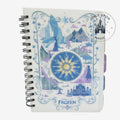 Once Upon Magic Frozen spiral notebook with Arendelle landscape illustrations and a central snowflake design.