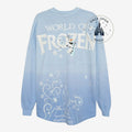 Once Upon Magic World of Frozen Spirit Jersey in light blue with Olaf, snowflake, and Arendelle castle graphics.