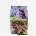 Once Upon Magic organic tricolor pasta featuring Frozen characters Elsa, Anna, and Olaf. Shapes include snowflakes and trees. 500g bag.