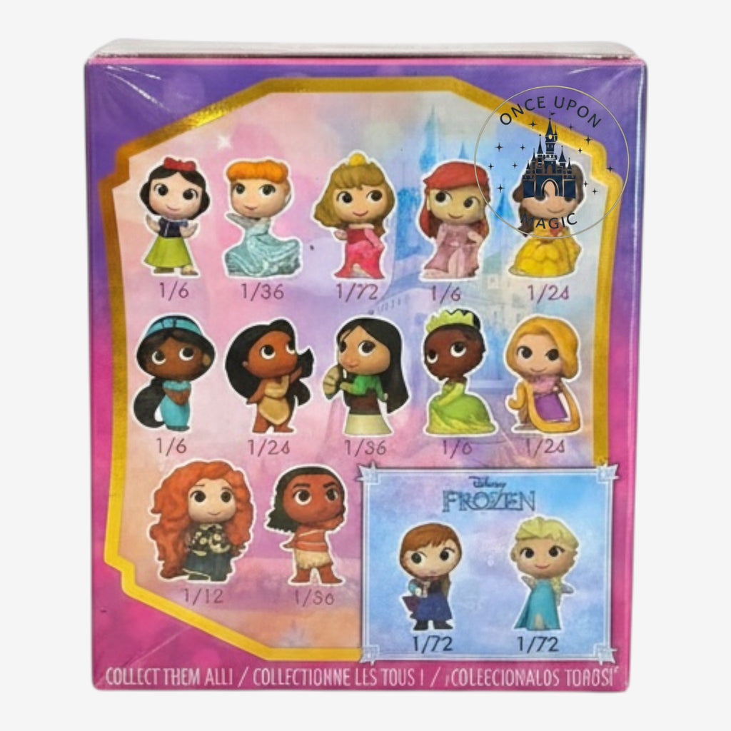 Once Upon Magic Funko Mystery Minis Disney Princess collection box showing various character figurines and rarity odds