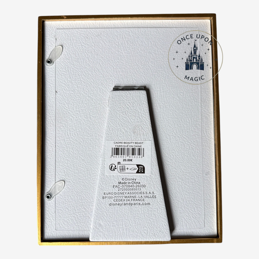 Once Upon Magic gold metal photo frame with a textured white backing and a stand.