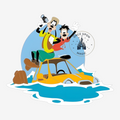 Pin Vagues Dingo et Max en voiture jaune