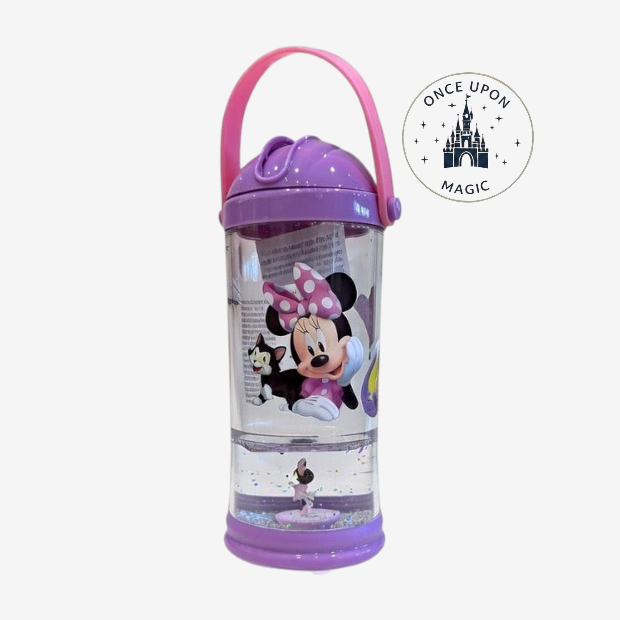 Gourde enfant Once Upon Magic Minnie Mouse avec paillettes, couvercle violet et anse rose, accessoire Disney officiel