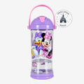 Gourde enfant Once Upon Magic Minnie Mouse et Daisy Duck avec paillettes, couvercle violet et anse rose.