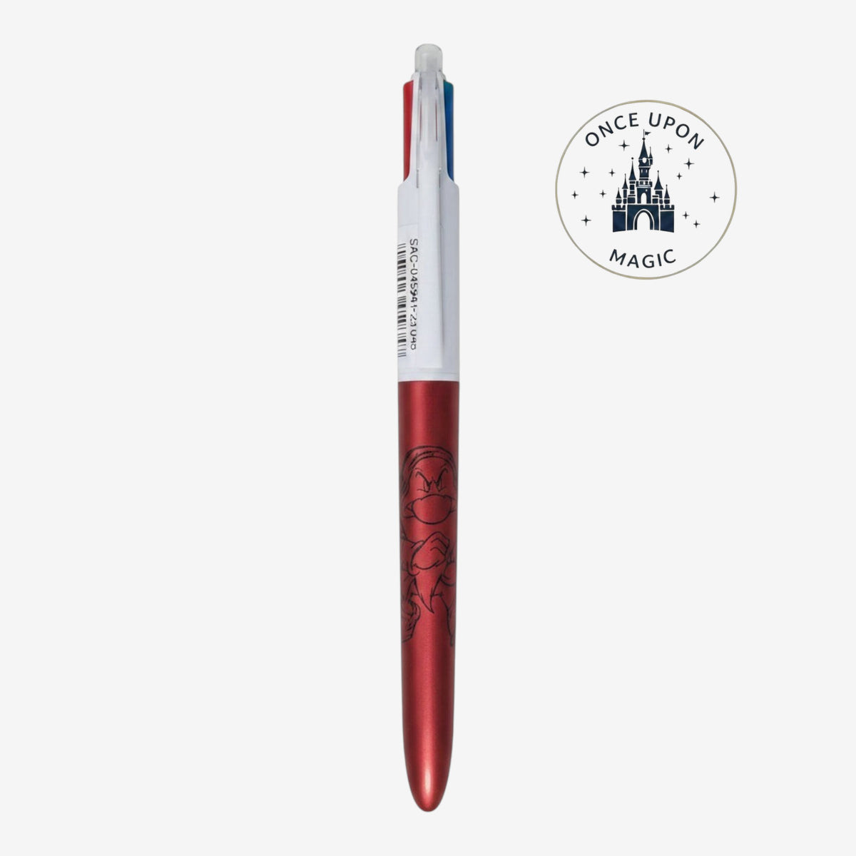 Stylo Grincheux 4 couleurs rouge avec illustration du personnage – Disneyland Paris