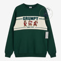 Once Upon Magic Disney Grumpy sweatshirt in forest green with cream stripe and Grumpy character illustrations.